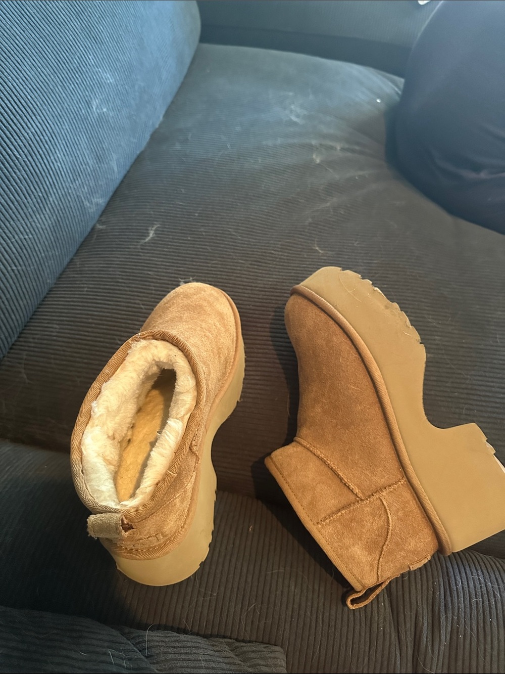 UGG Chestnut Suede Platform Shearling Ankle Boots